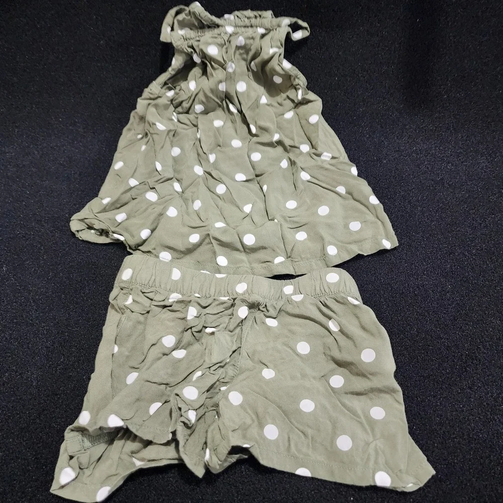 Old Navy Toddler Girls Olive Green Polka Dot 2Piece Halter Top and Shorts Set 3T